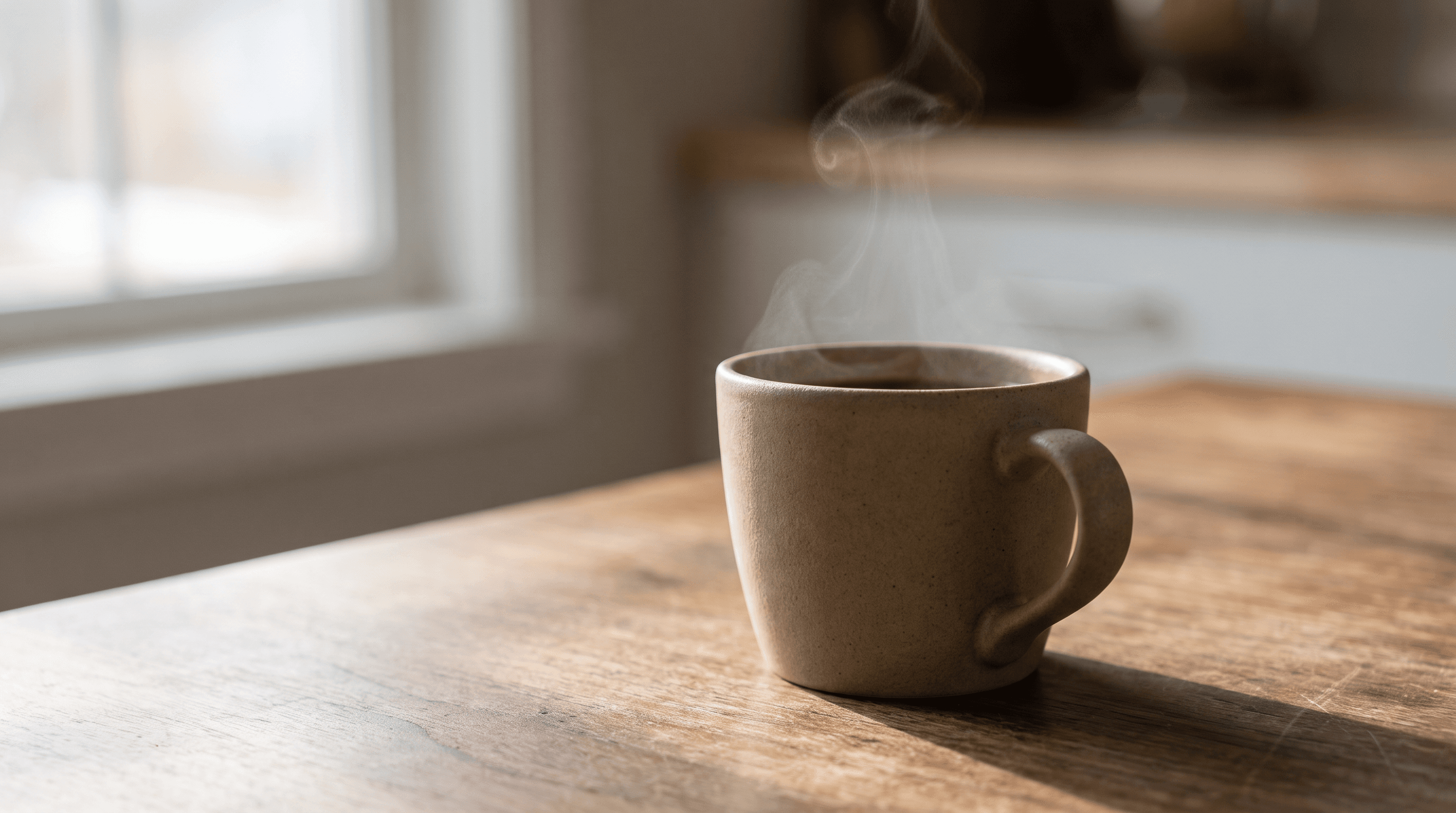Nano Banana Pro sample image: photorealistic matte ceramic espresso cup on a walnut table in soft morning window light, generated at 2K for $0.11