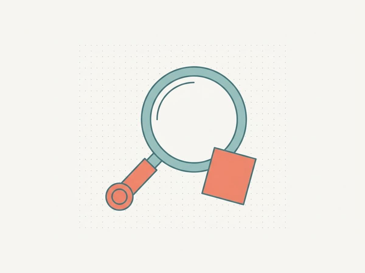 Flat vector app empty-state illustration of a large magnifying glass resting on an empty dotted grid, generated from the same style clause for a matching set