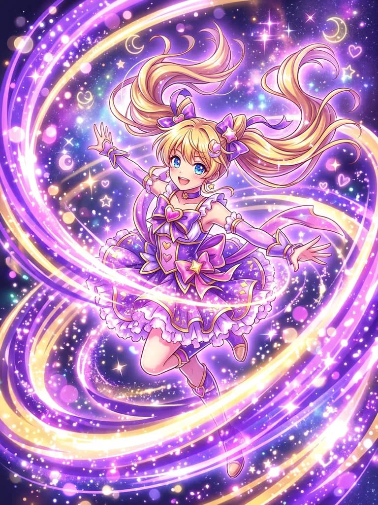 AI-generated anime art example — Magical girl transformation, made with Nano Banana 2 on BananaBanana