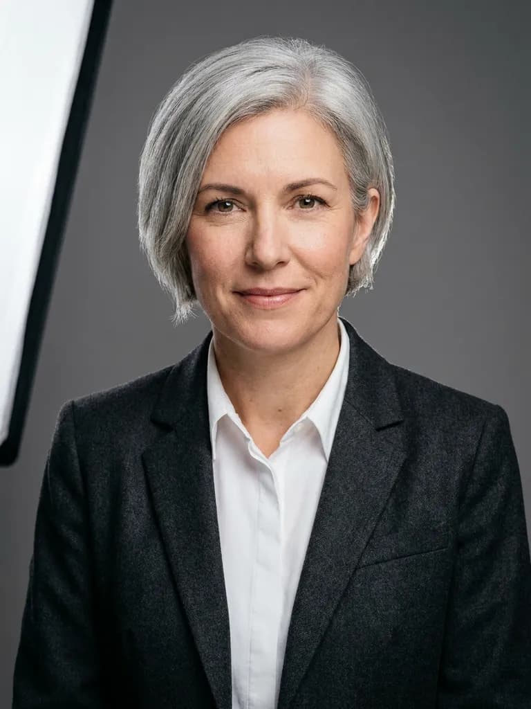 AI-generated business headshots example — Classic corporate grey, made with Nano Banana Pro on BananaBanana