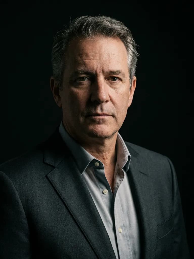 AI-generated business headshots example — Moody low-key portrait, made with Nano Banana Pro on BananaBanana