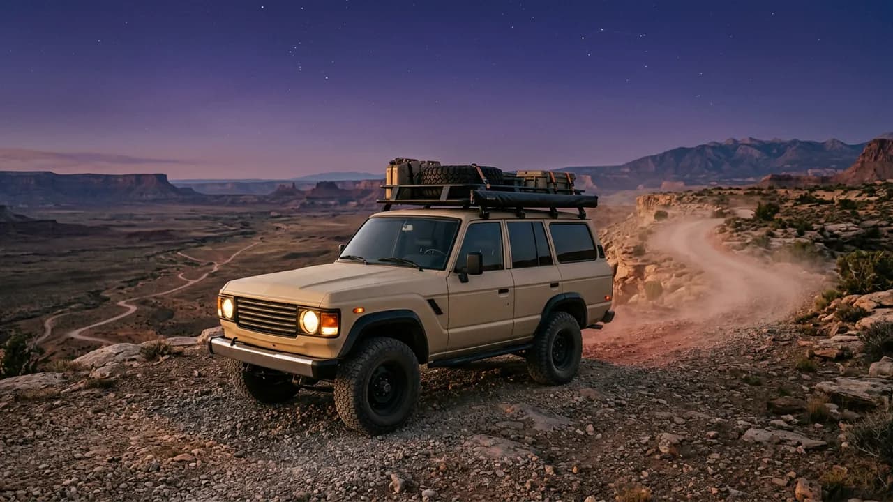 AI-generated car photography example — Overland wagon at dusk, made with Nano Banana 2 on BananaBanana