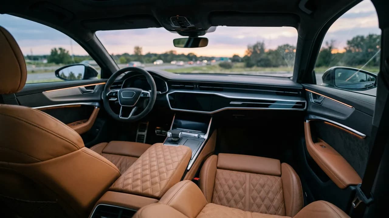 AI-generated car photography example — Interior from the back seat, made with Nano Banana 2 on BananaBanana