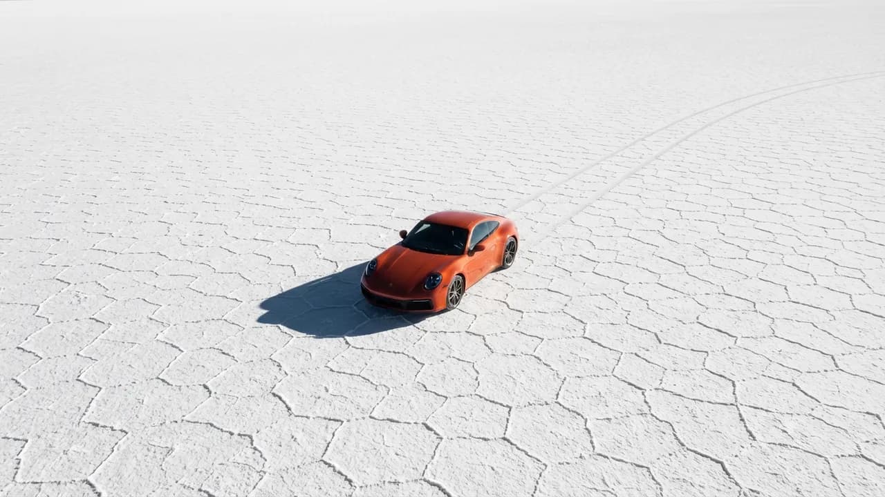 AI-generated car photography example — Aerial on the salt flats, made with Nano Banana 2 Lite on BananaBanana
