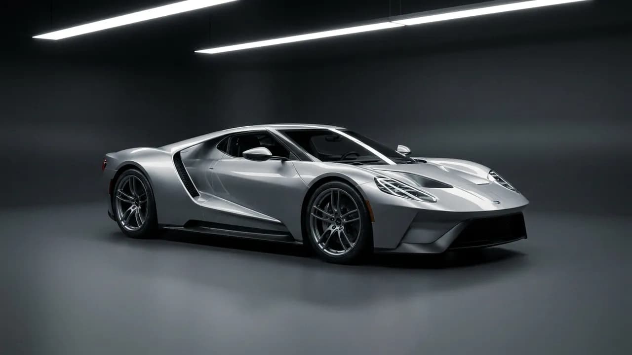 AI-generated car photography example — Studio hero on a cyclorama, made with Nano Banana Pro on BananaBanana