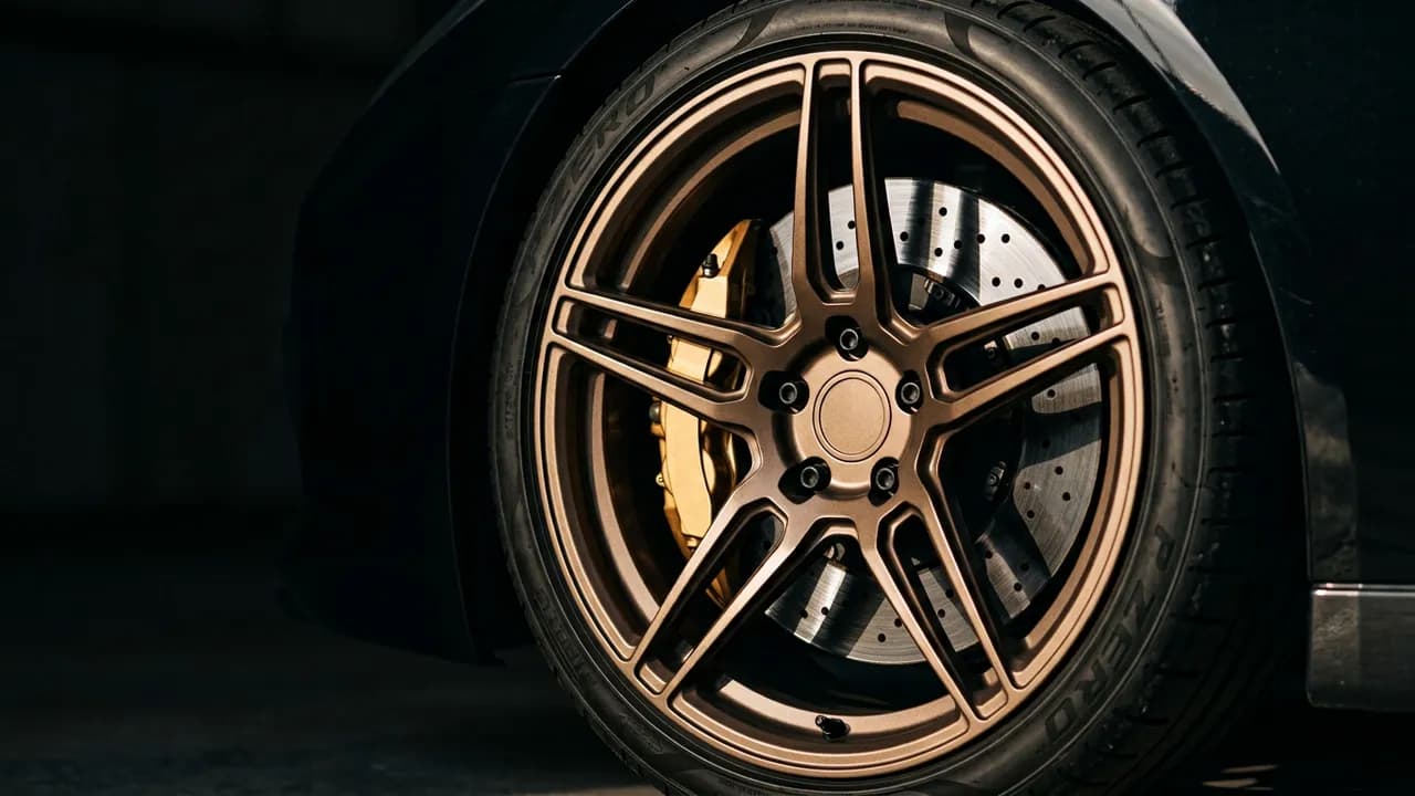 AI-generated car photography example — Wheel and caliper macro, made with Nano Banana 2 on BananaBanana