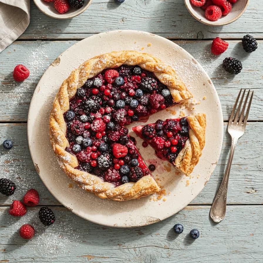 AI-generated food photography example — Overhead berry tart, made with Nano Banana 2 Lite on BananaBanana