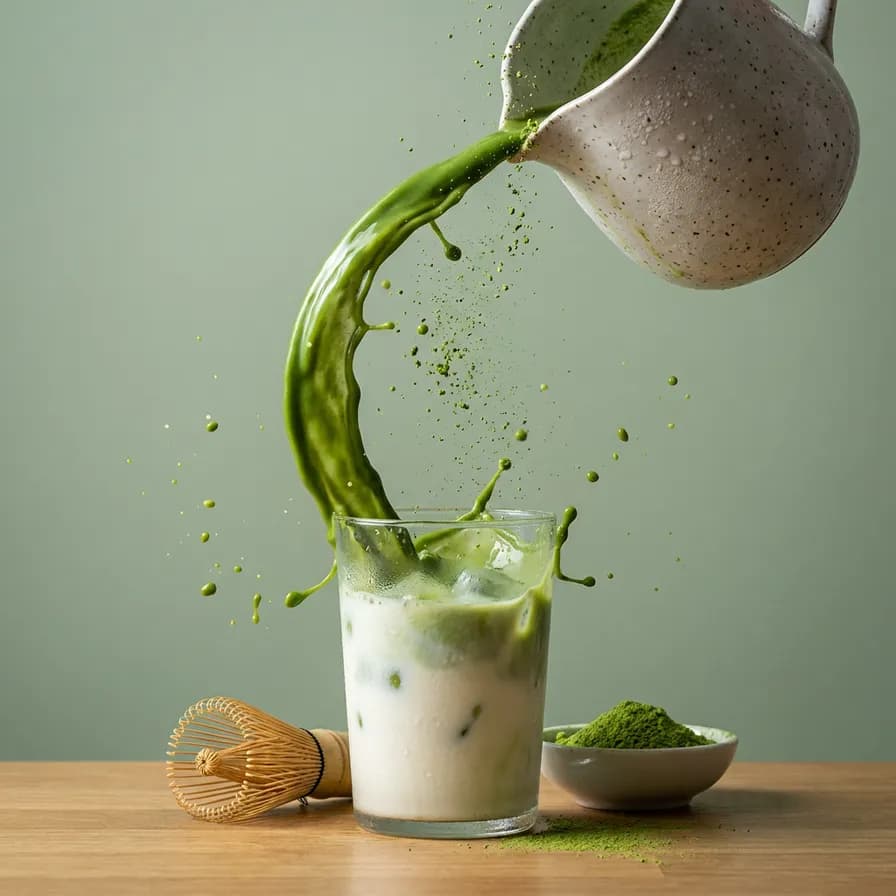 AI-generated food photography example — Frozen matcha pour, made with Nano Banana Pro on BananaBanana