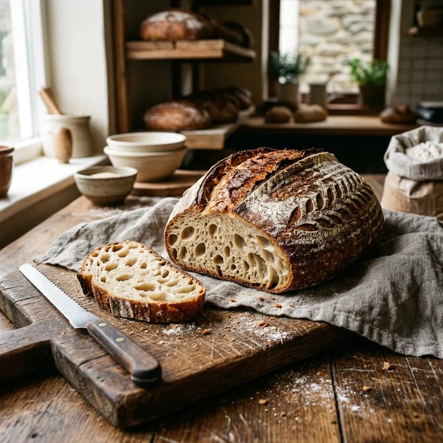 AI-generated food photography example — Rustic sourdough, made with Nano Banana 2 on BananaBanana