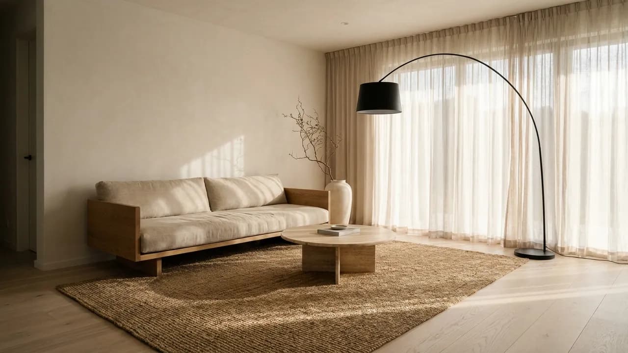 AI-generated interior design example — Japandi living room, made with Nano Banana Pro on BananaBanana