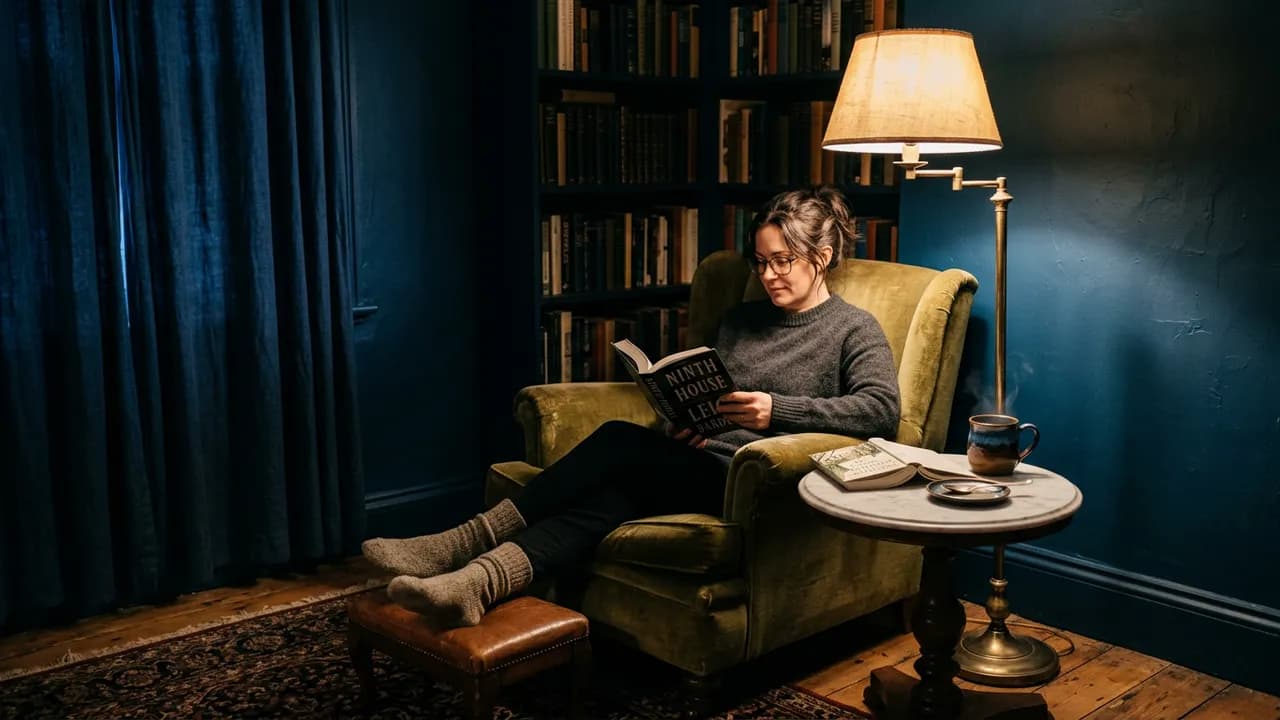 AI-generated interior design example — Moody reading corner, made with Nano Banana 2 on BananaBanana