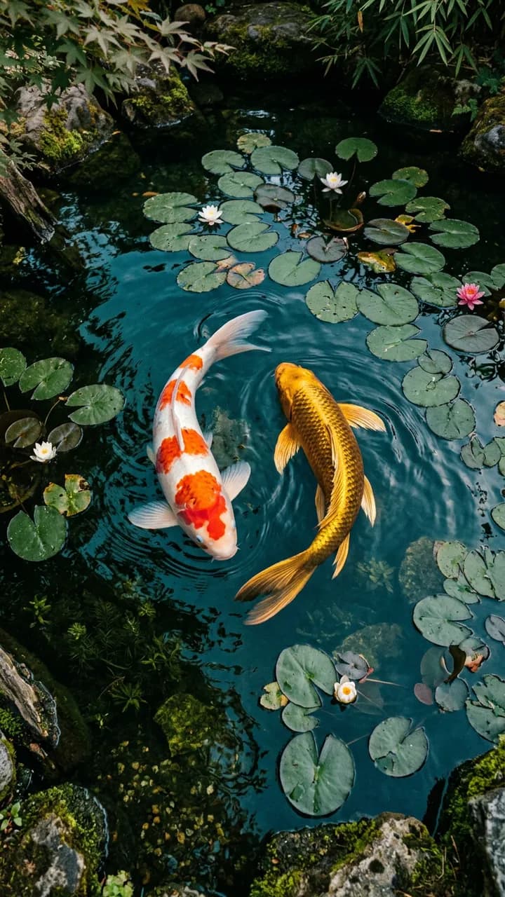 AI-generated phone wallpapers example — Koi pond from above, made with Nano Banana 2 on BananaBanana