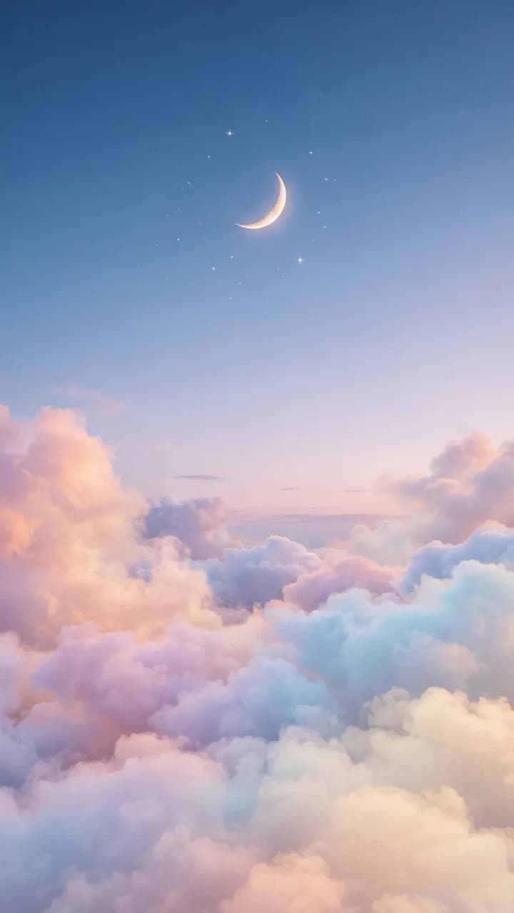 AI-generated phone wallpapers example — Pastel clouds & moon, made with Nano Banana 2 Lite on BananaBanana