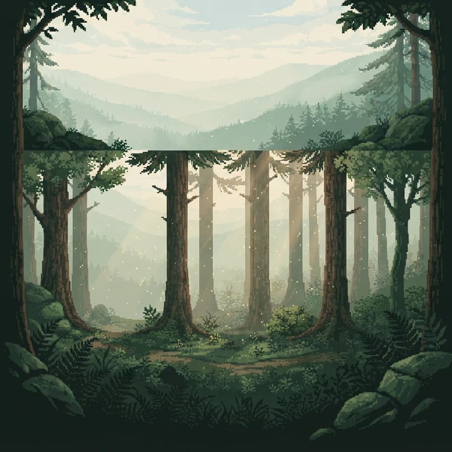 AI-generated pixel art example — Forest parallax backdrop, made with Nano Banana 2 Lite on BananaBanana