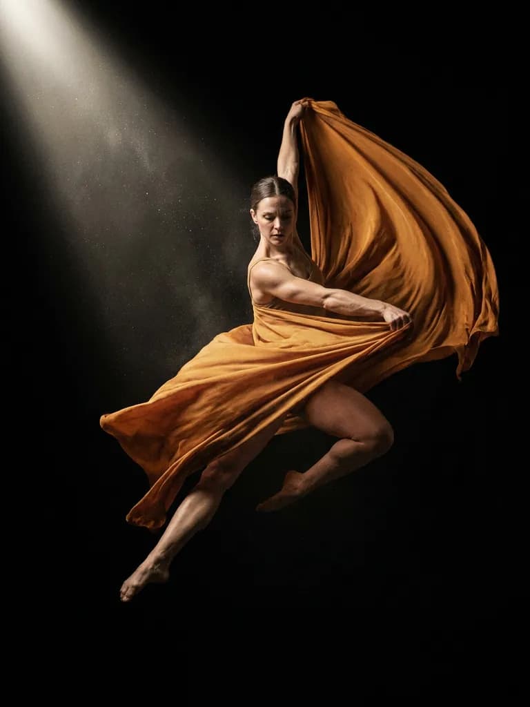 AI-generated portraits example — Dancer in motion, made with Nano Banana Pro on BananaBanana