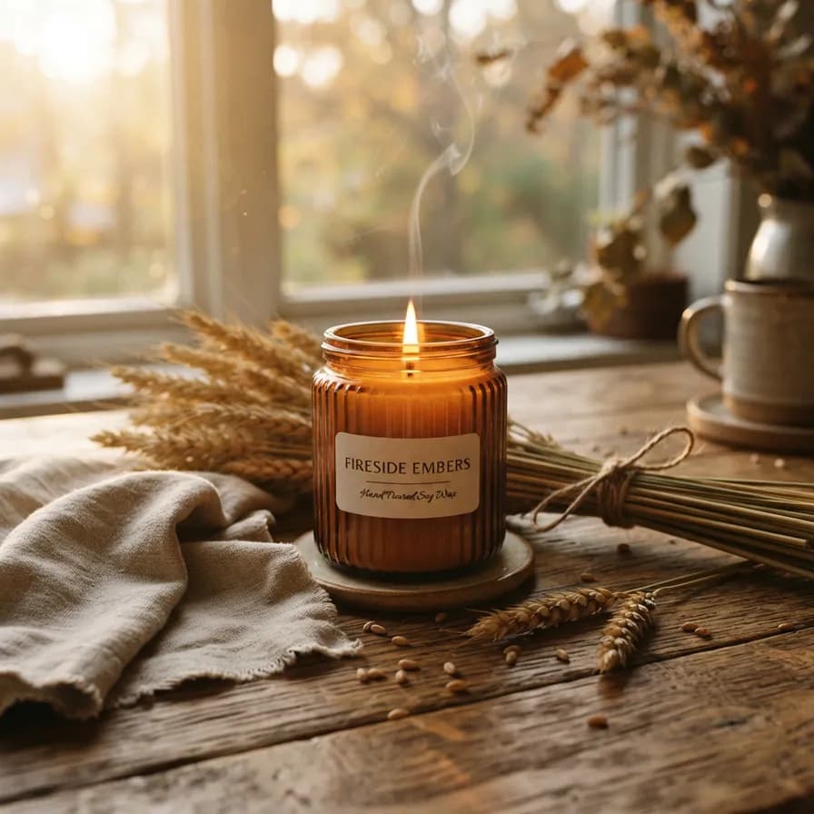 AI-generated product photography example — Cozy candle still life, made with Nano Banana 2 Lite on BananaBanana