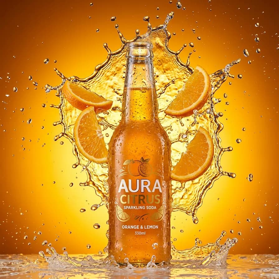 AI-generated product photography example — Splash action shot, made with Nano Banana 2 on BananaBanana