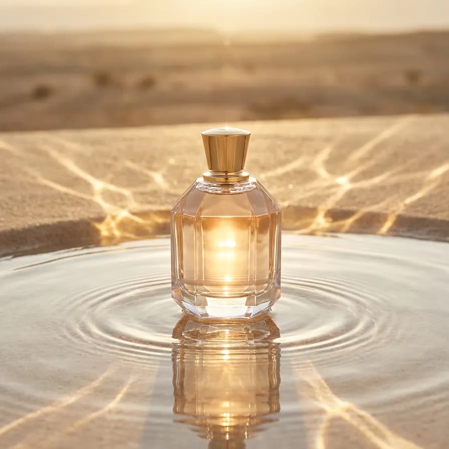 AI-generated product photography example — Perfume with caustics, made with Nano Banana Pro on BananaBanana
