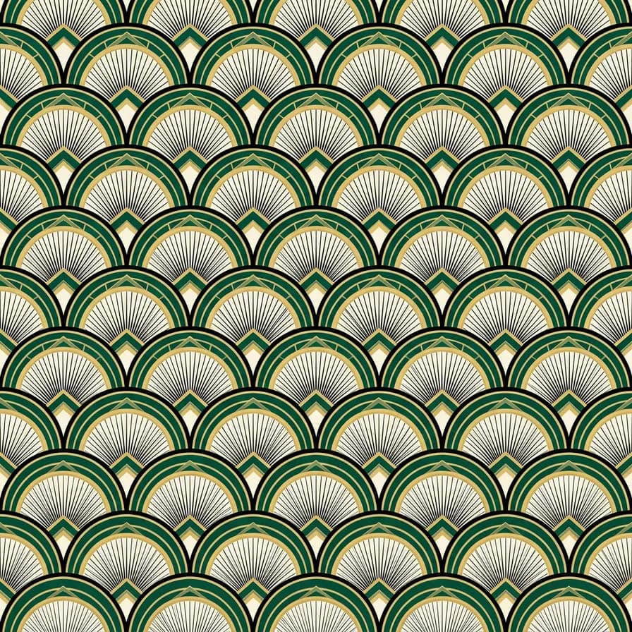 Contoh pola seamless hasil AI — Kipas art deco, dibuat dengan Nano Banana 2 di BananaBanana
