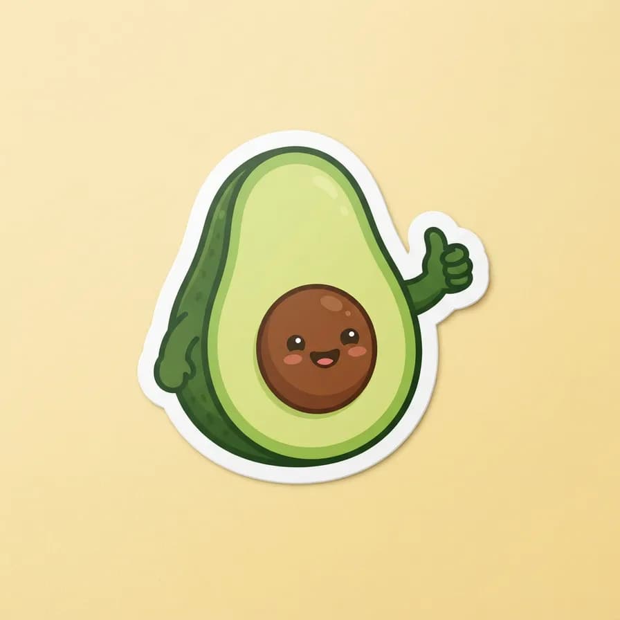 AI-generated stickers example — Happy avocado, made with Nano Banana 2 Lite on BananaBanana