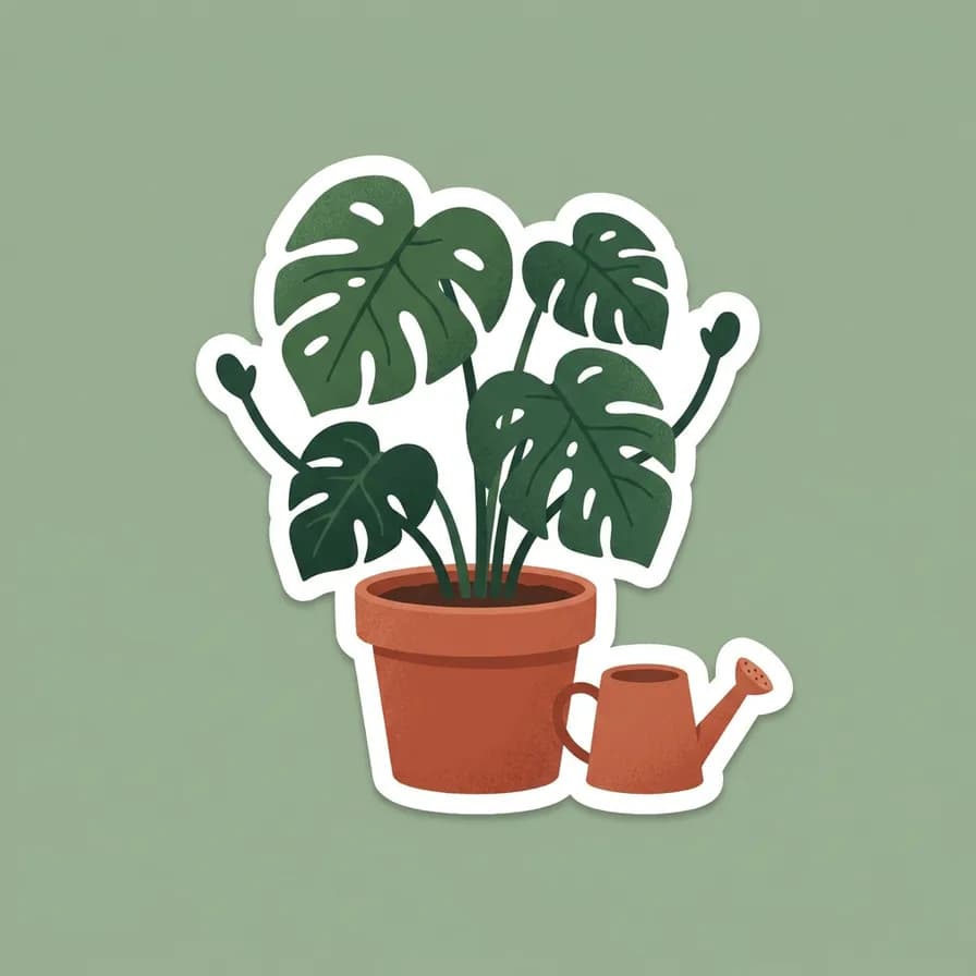 AI-generated stickers example — Monstera plant pal, made with Nano Banana Pro on BananaBanana