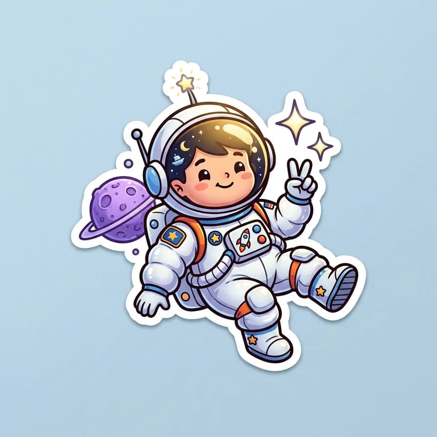 AI-generated stickers example — Peace-sign astronaut, made with Nano Banana 2 on BananaBanana