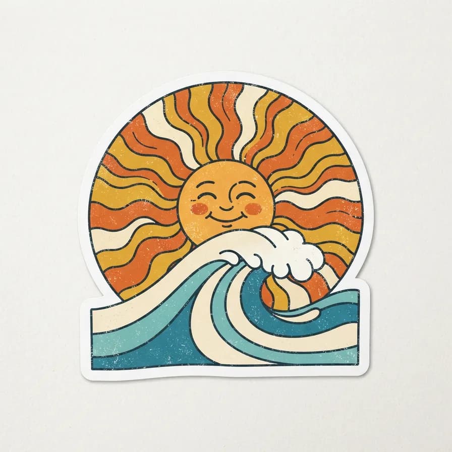AI-generated stickers example — Retro sun badge, made with Nano Banana 2 Lite on BananaBanana