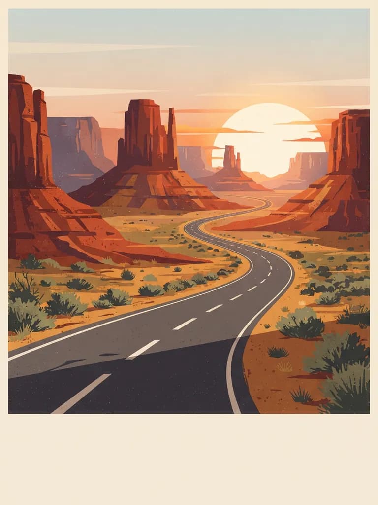AI-generated travel posters example — Canyon highway, made with Nano Banana 2 Lite on BananaBanana