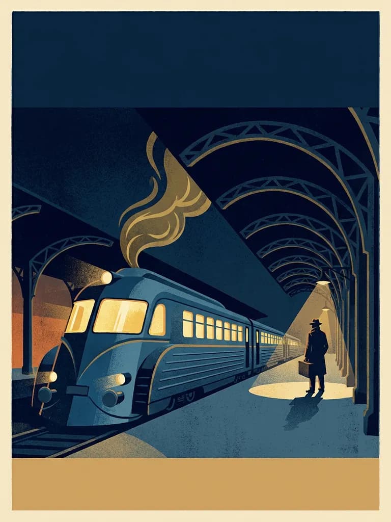 AI-generated travel posters example — Night train platform, made with Nano Banana Pro on BananaBanana
