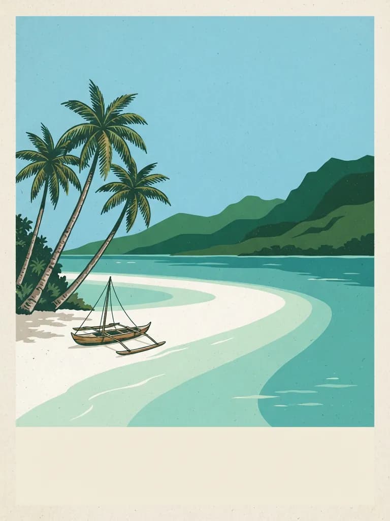 AI-generated travel posters example — Tropical lagoon, made with Nano Banana 2 Lite on BananaBanana