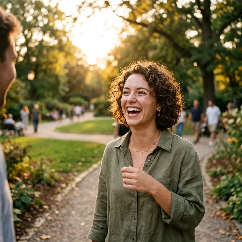 Young woman laughing in park, Nano Banana 2