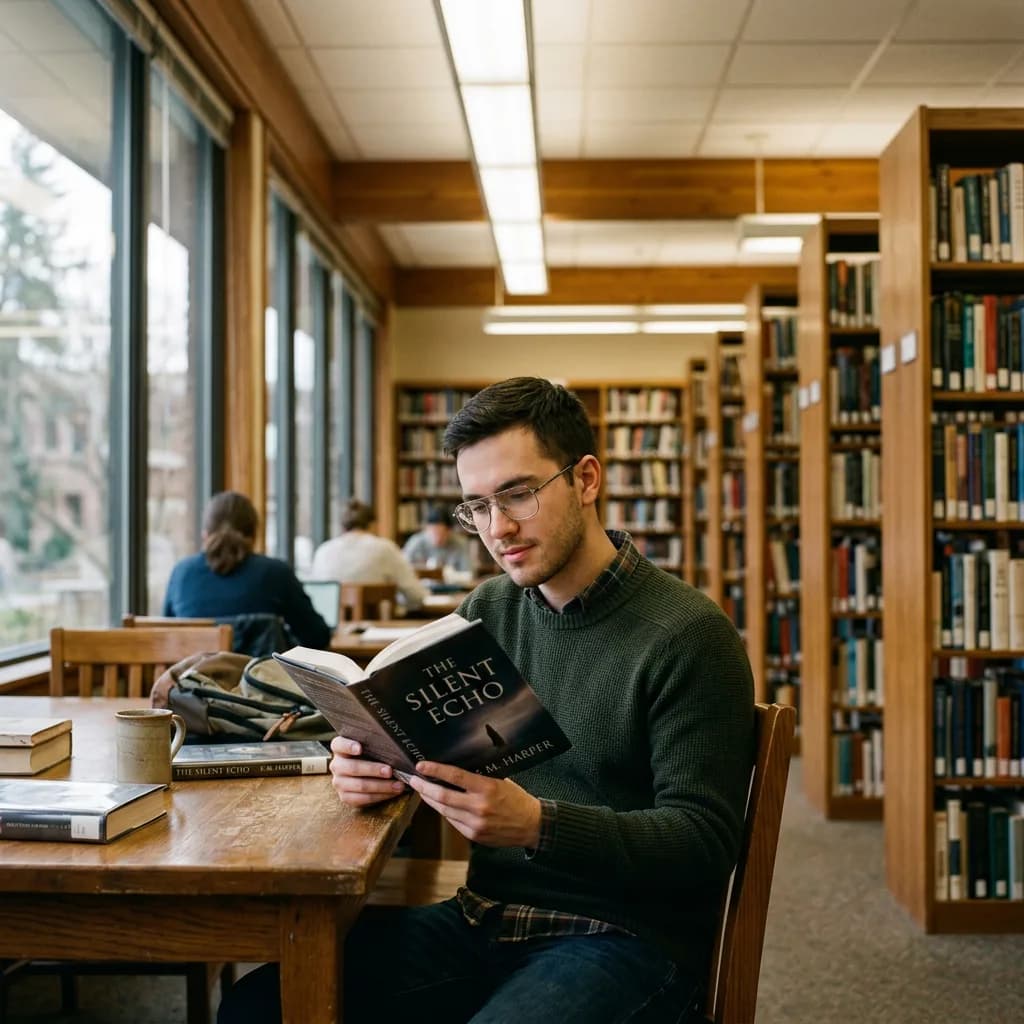 Man reading in library, Nano Banana 2