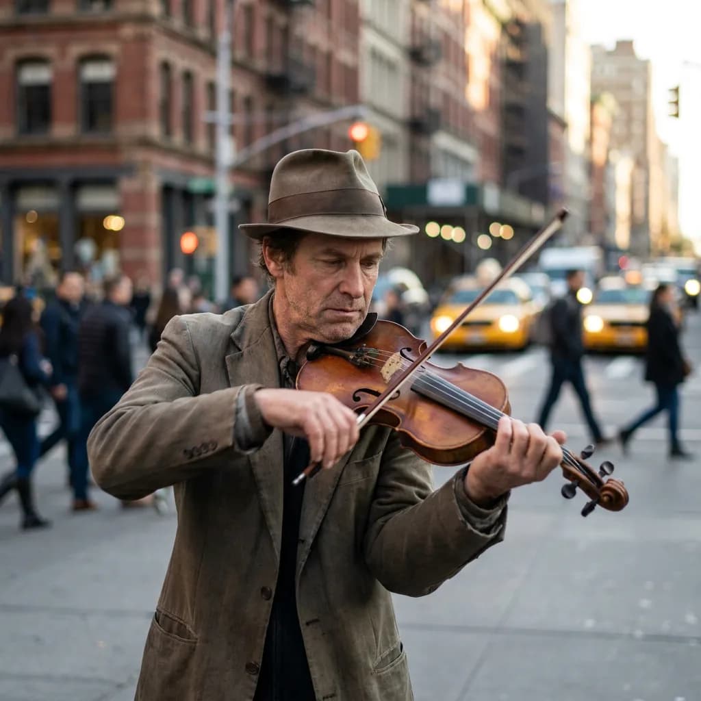 Street musician with violin, Nano Banana Pro