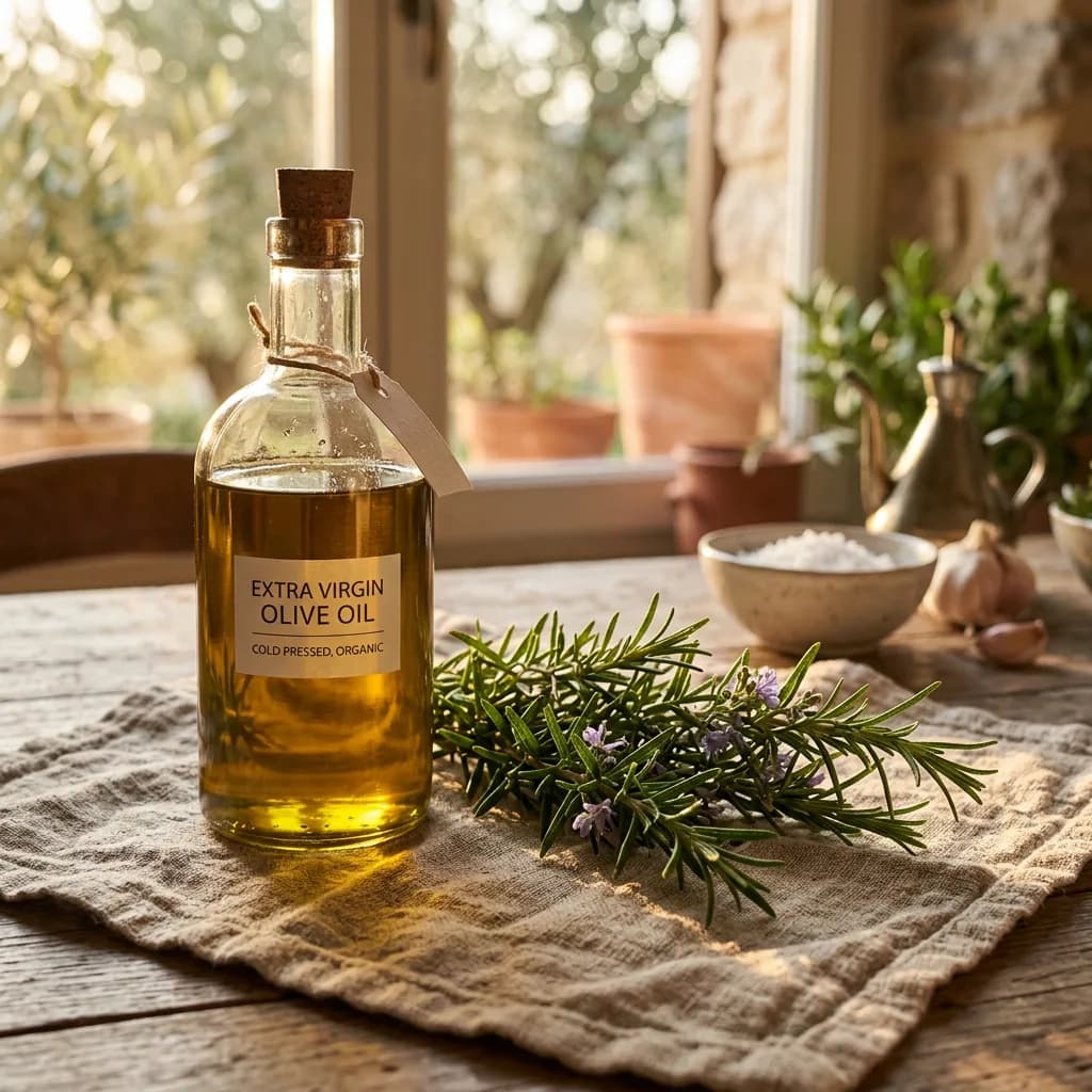 Olive oil bottle with rosemary, Nano Banana 2