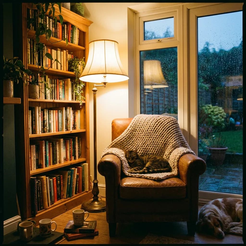 Reading nook, Nano Banana Pro — most convincing fabric texture on armchair and finest cat fur detail