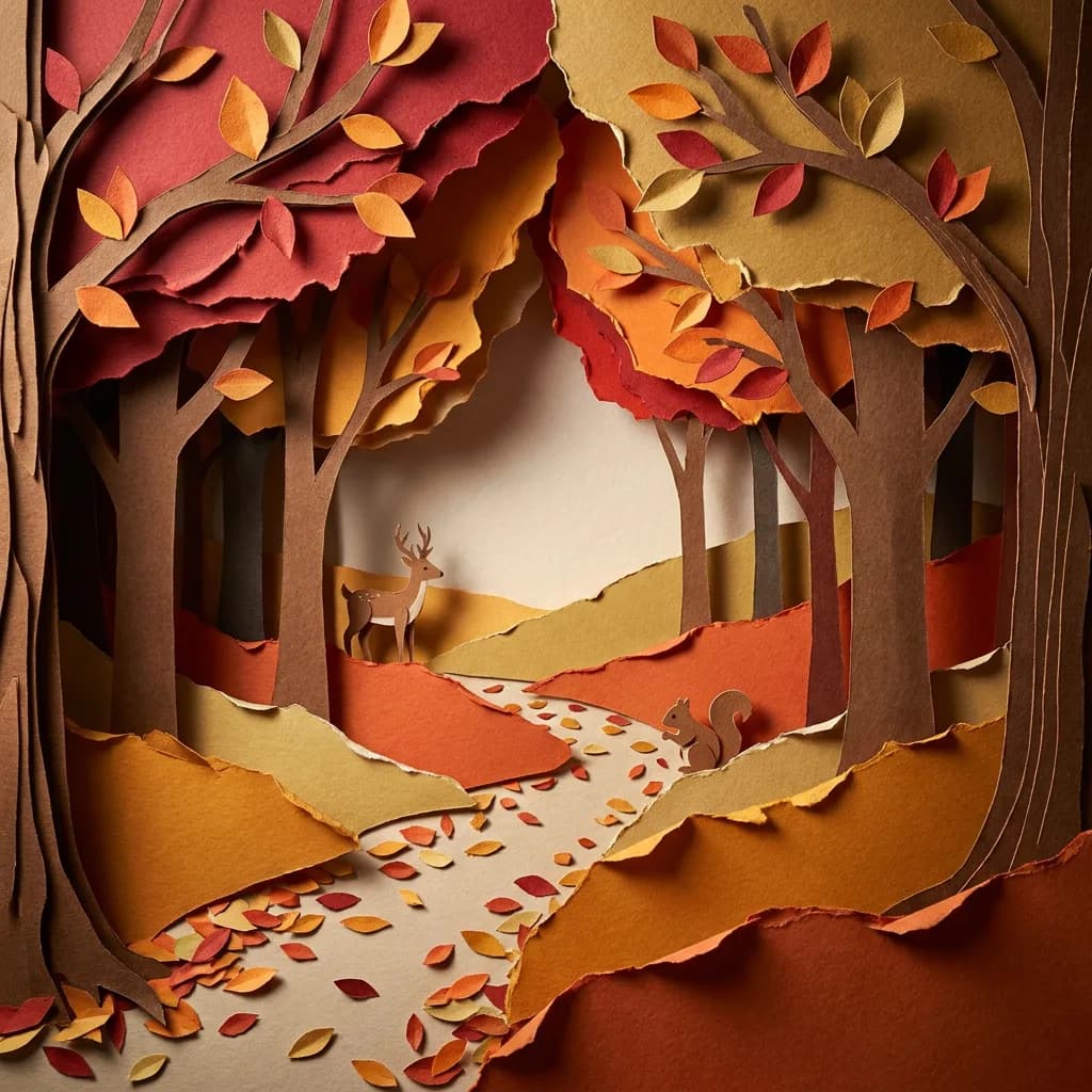 Autumn forest path as paper cut art, Nano Banana Pro — more refined paper layer separation