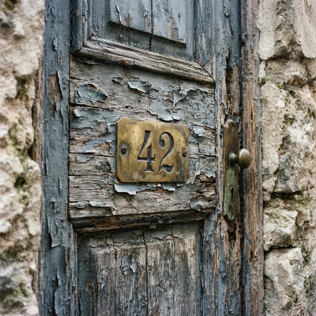 Old wooden door with brass number plate reading 42, Nano Banana 2 Lite
