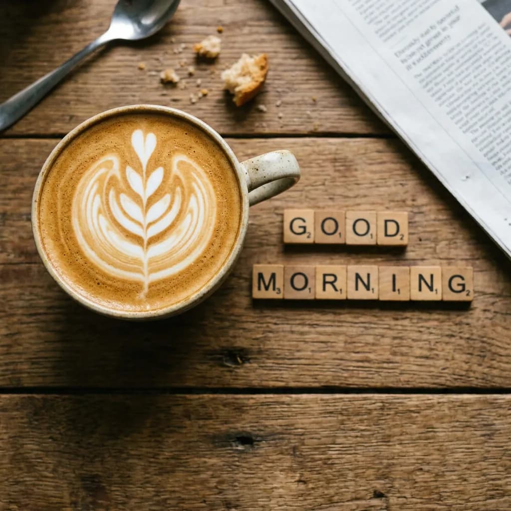 GOOD MORNING tiles with coffee, Nano Banana Pro